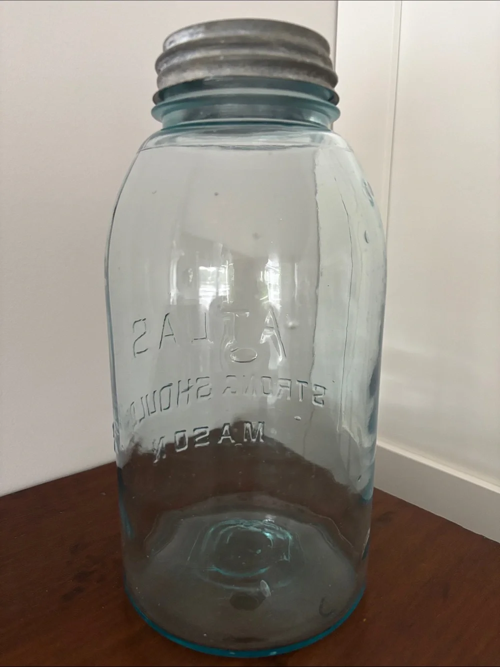 Strong Shoulder Mason Jar - Aqua Glass